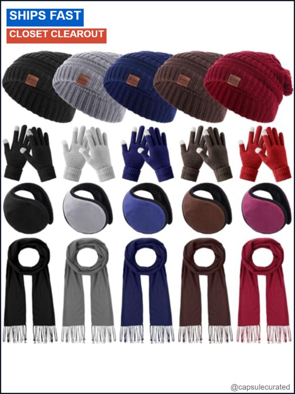 20 Piece Winter Accessory Set Beanies Scarves Gloves Ear Warmers Knit